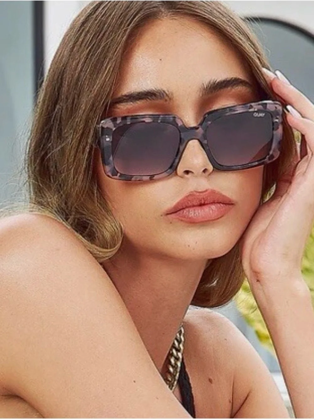 Quay Paris Hilton TOTAL VIBE Oversized Creamy Tortoise Square Frame Sunglasses